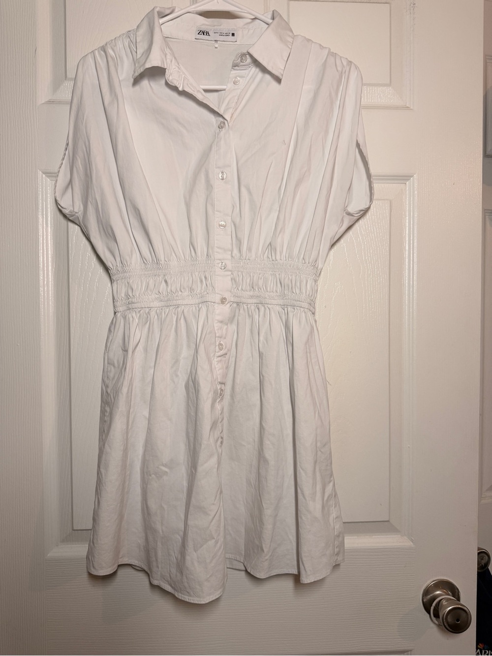 Zara White Collared Button Shirt Dress
